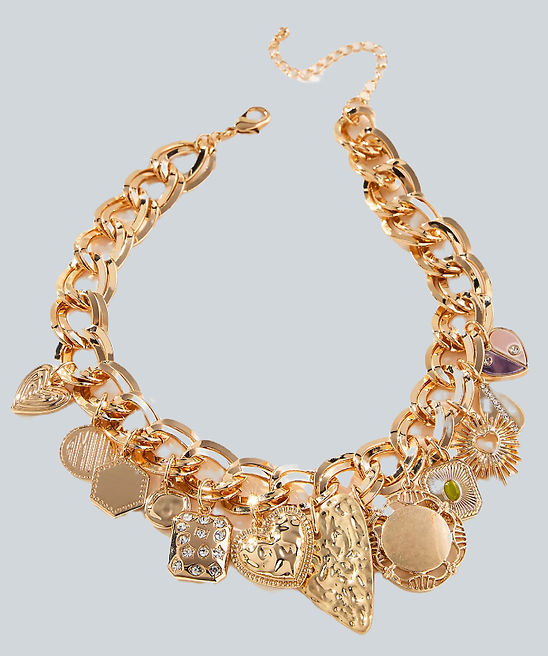 Chunky Gold chain link charm necklace