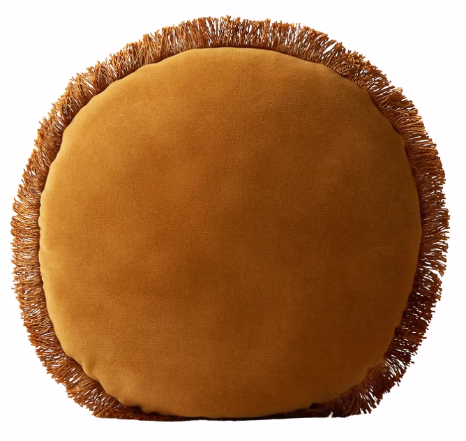 mustard round throw pillow with fringe