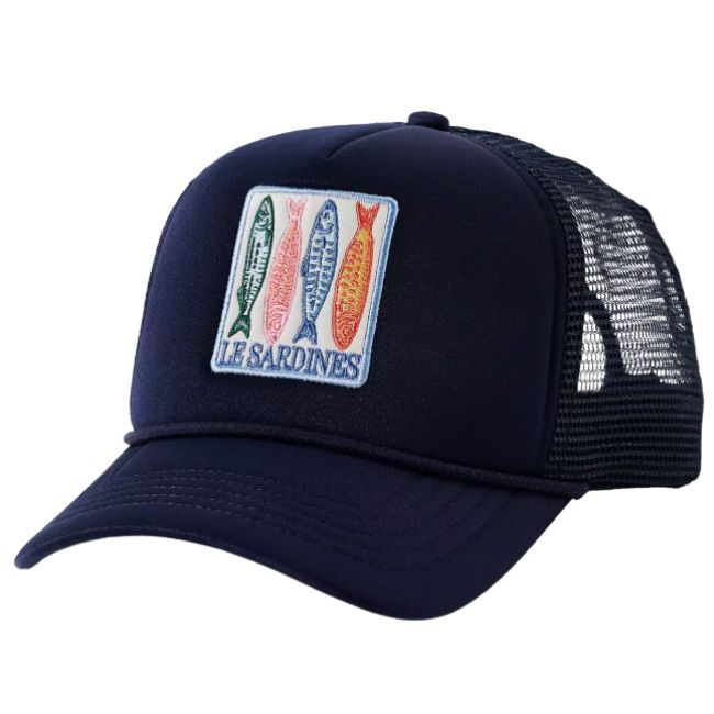 navy sardines trucker hat for women