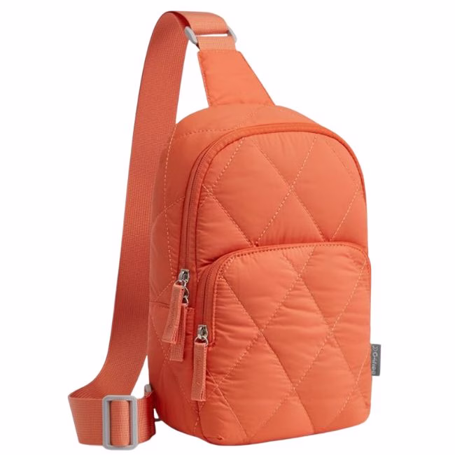 orange quilted sling bag