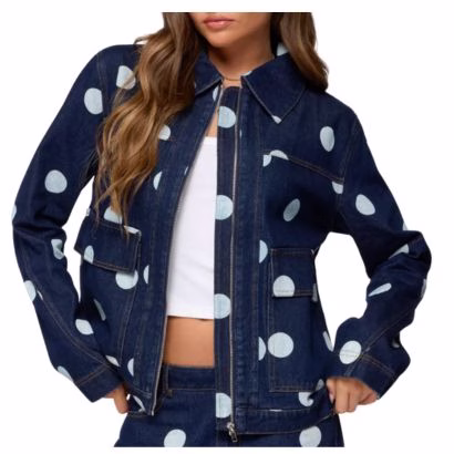 oversized polka dot denim jacket