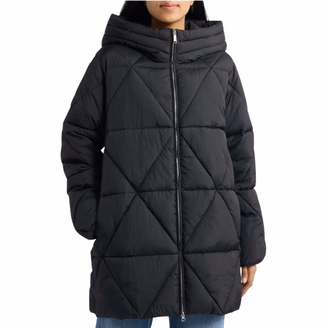quilted diamond puffer coat mid length