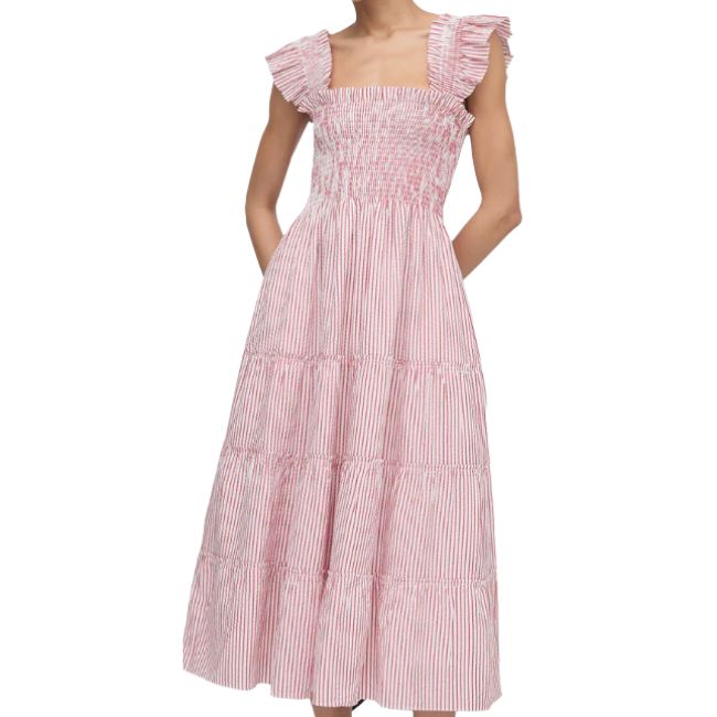 red and white stripe maxi dress