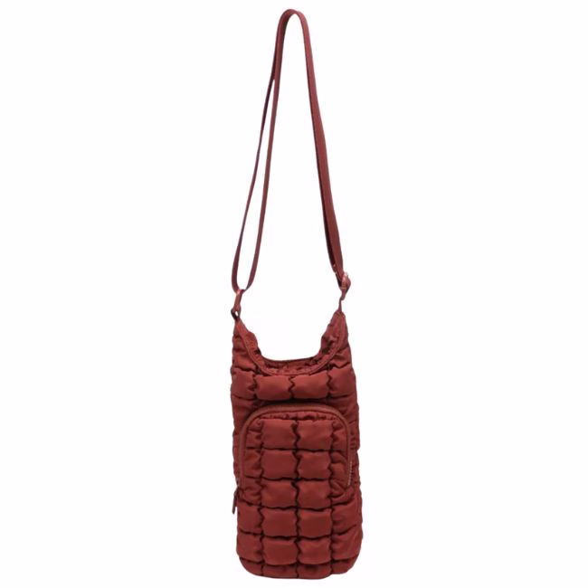 rust colored quilted water bottle bag