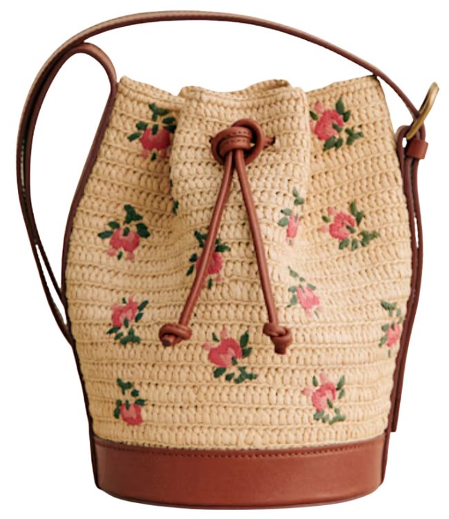 sezane mini flower woven bucket bag cottagecore