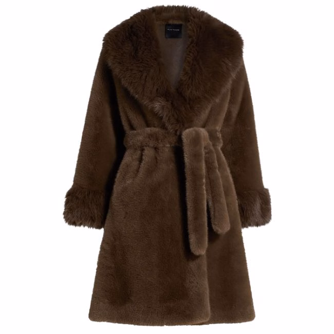 shawl collar faux fur belted teddy coat