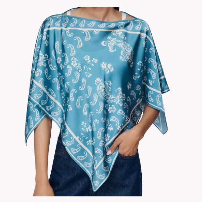 silk poncho scarf with paisley pattern