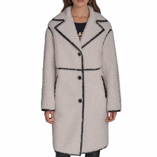 white and black shearling coat