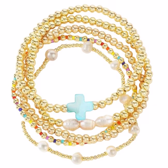 enewton lookalike bracelet with gold beads and colorful beads and pearls