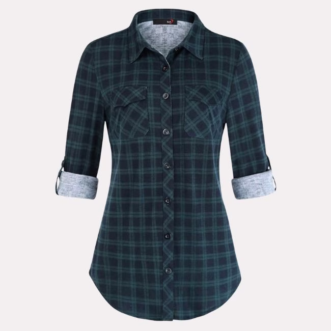 green plaid button down shirt