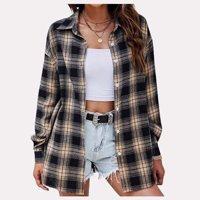 oversized plaid top