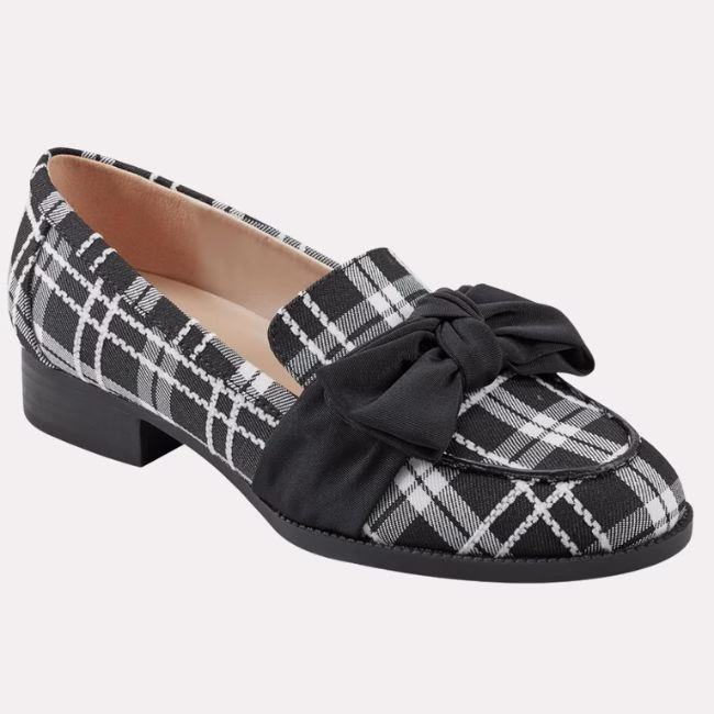 plaid loafers with a bow