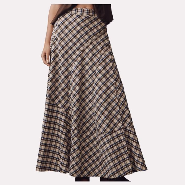 plaid wrap maxi skirt