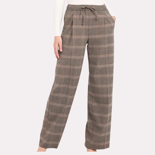 wide leg plaid trousers