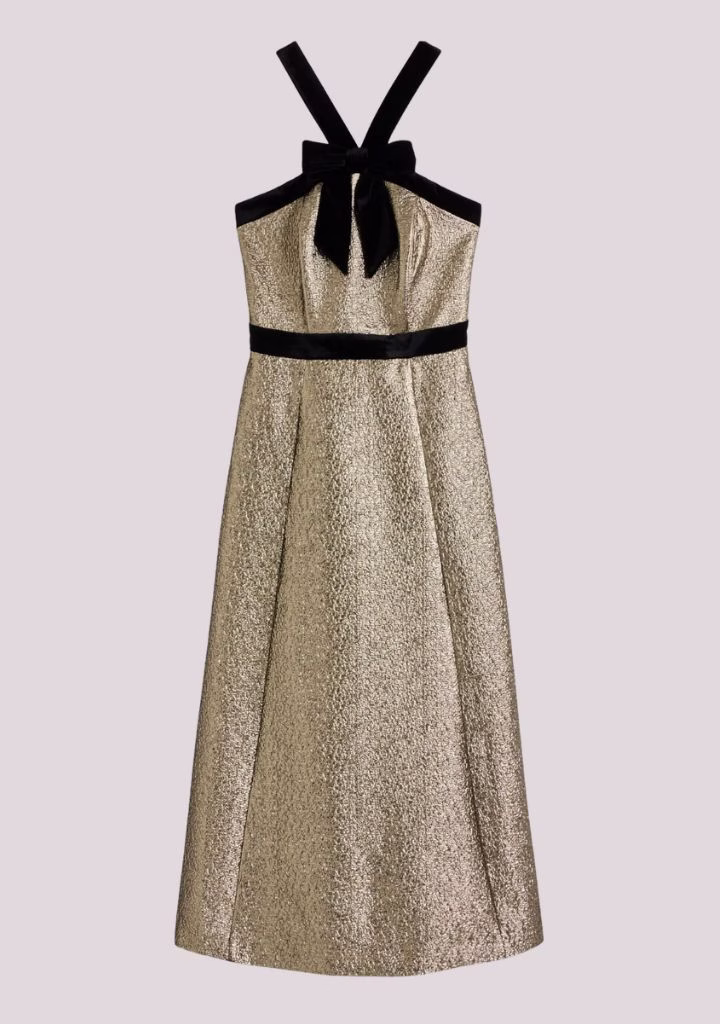 Boden Halter Fit & Flare Gold Dress
