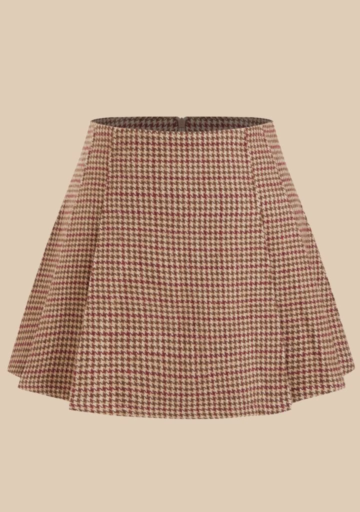 Cider Houndstooth Pleated Mini Skirt