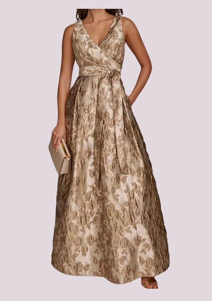 Donna Karan New York Metallic Gold Brocade Gown