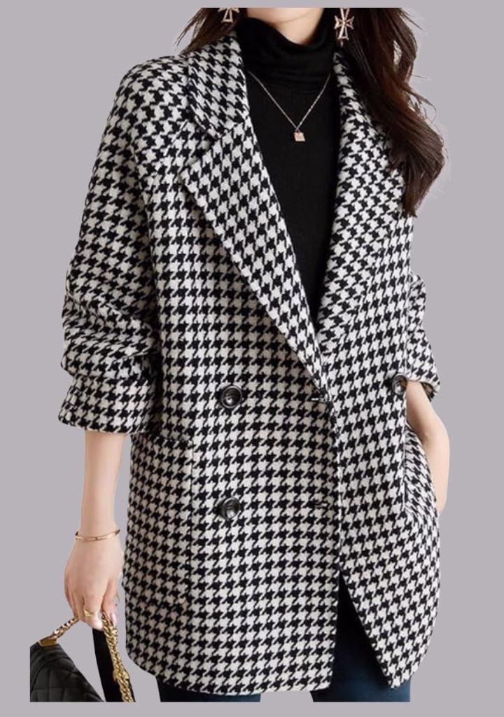 Double Breasted Houndstooth Blazer