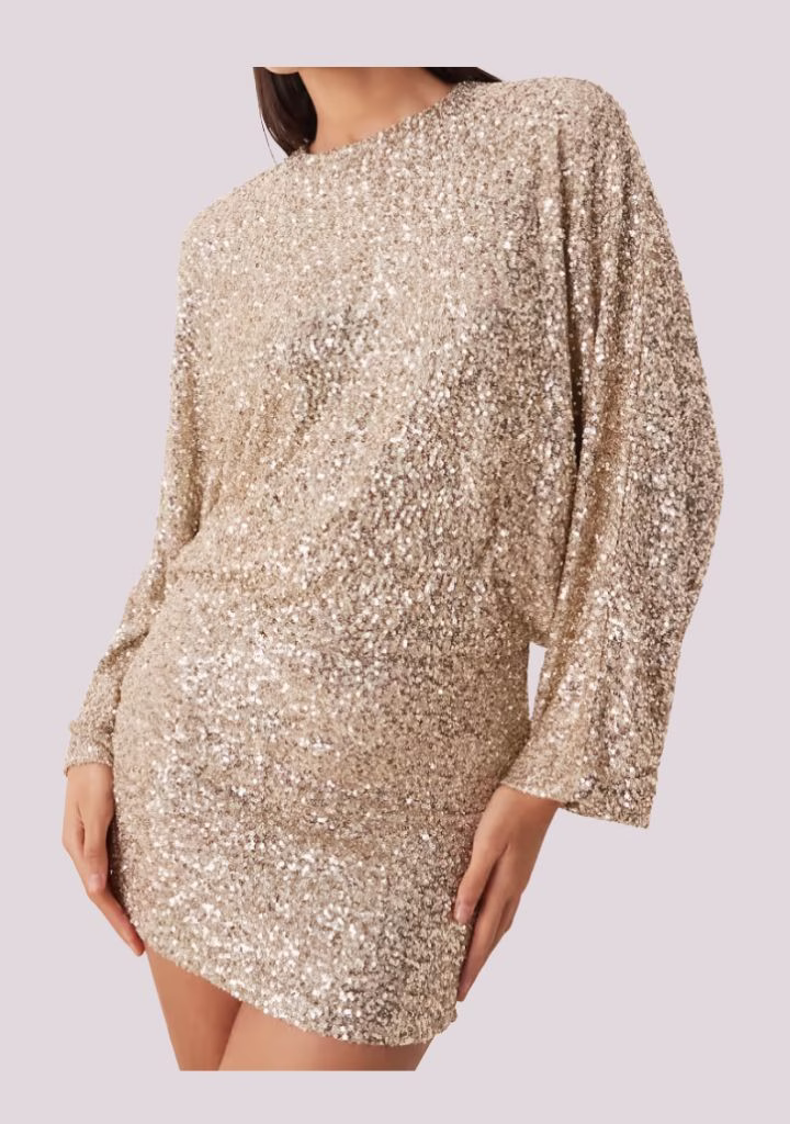 Gina Tricot Long Sleeve Gold Mini Dress