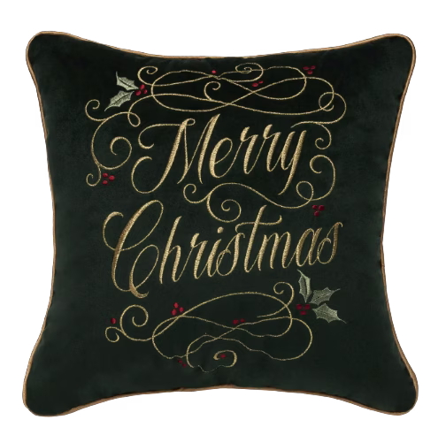 Merry Christmas Throw Pillow in Green