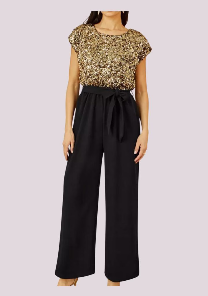 Yumi Gold Sequin Top Stretch Jumpsuit