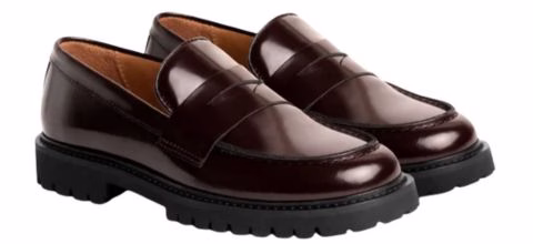 brown patent leather lug sole loafers