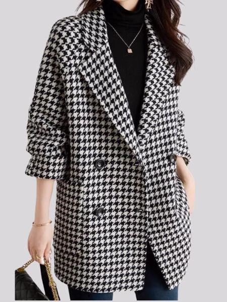 double breasted houndstooth blazer