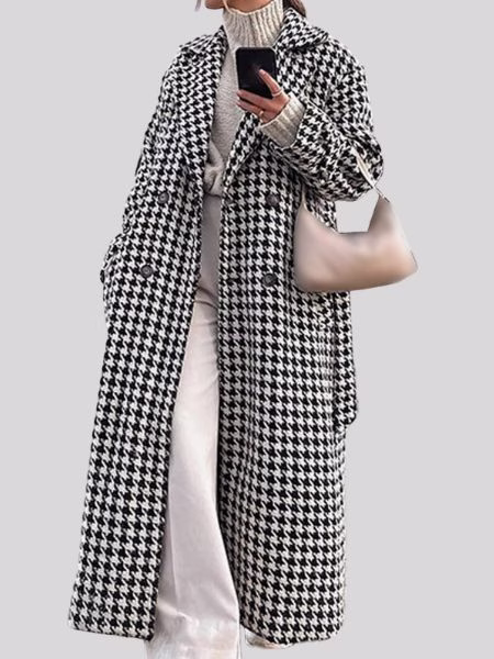 double breasted houndstooth coat