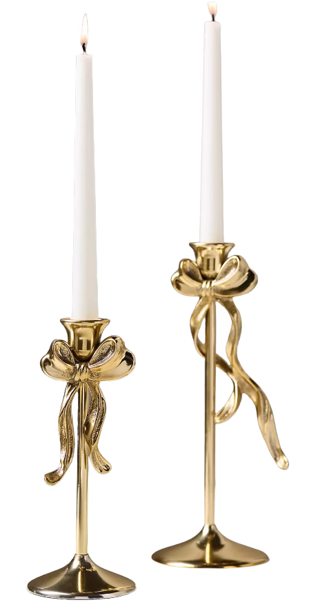 gold bow candlestick holder