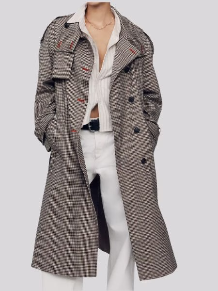 long houndstooth trench coat