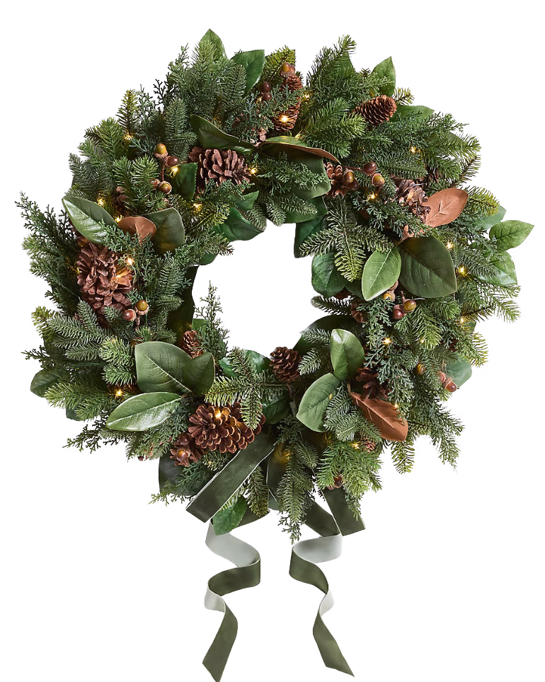 magnolia pinecone pre lit wreath