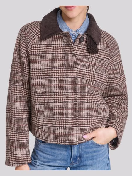 short houndstooth coat with corduroy collar