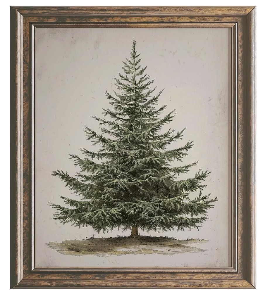 vintage christmas tree print