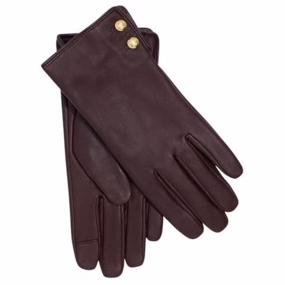 burgundy leather gloves with gold button