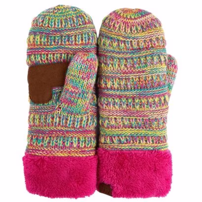 multicolor fleece lined mittens