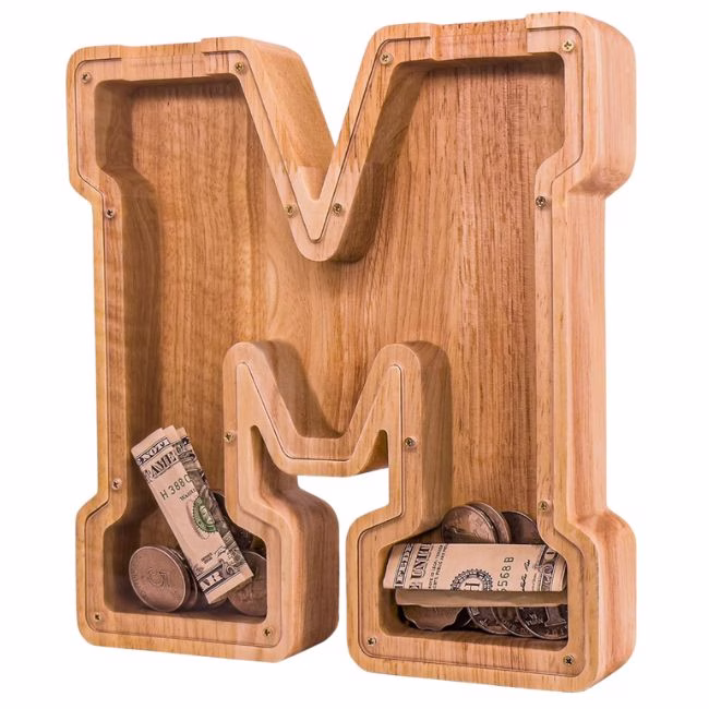 wooden letter piggy bank