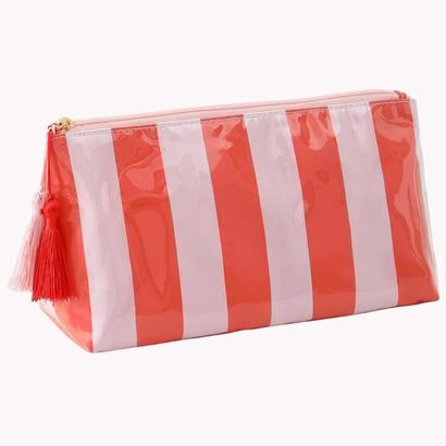 Striped Clear Coated Makeup Bag