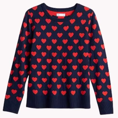 Valentine's Day Sweater Navy with red hearts