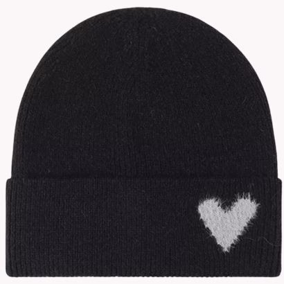 black beanie with white heart valentine's day accessories