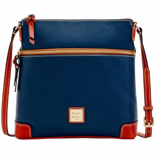 blue dooney & burke crossbody bag with brown strap