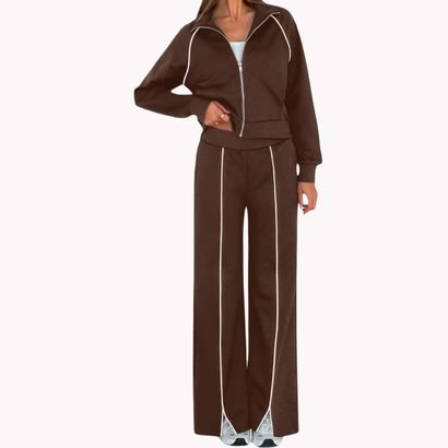 brown tracksuit with white stripe