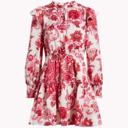 pink and white floral dress