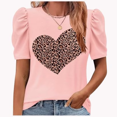 puff sleeve leopard print heart top