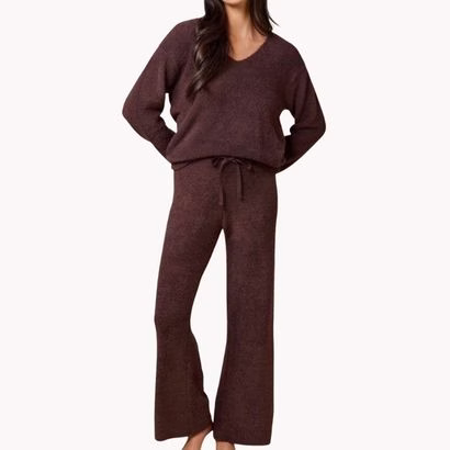 softies v neck brown lounge set