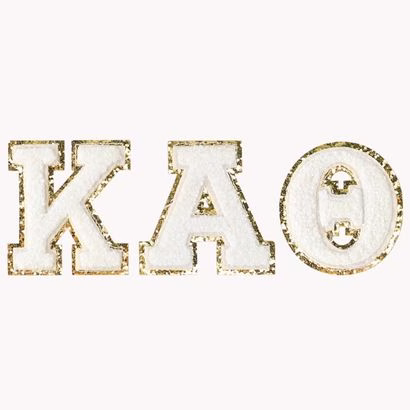 sorority chenille greek letters white and gold