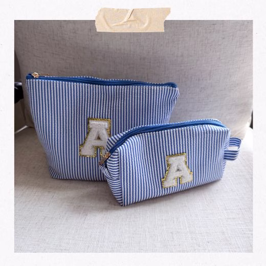 stoney clover dupe make up bag in blue and white 1