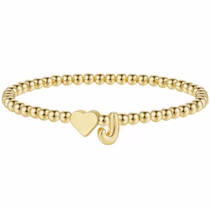 Heart Initial gold beaded bracelet