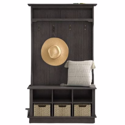 hall tree with storage baskets