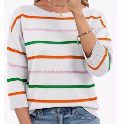 Orange and green striped sweater