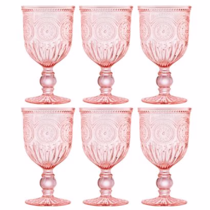 Pink Hobnail Wineglasses Set of 6